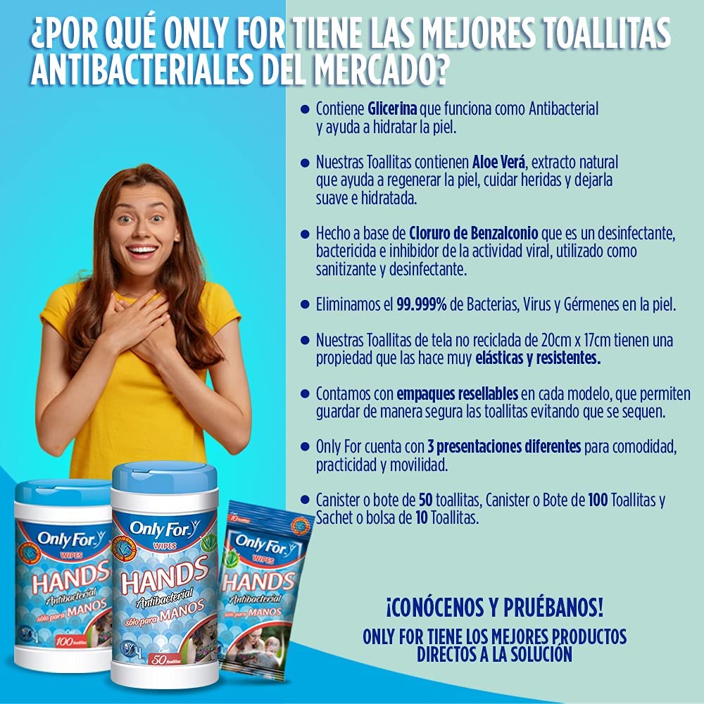 Toallitas Sanitizantes para Manos Only For Antibacteriales con Aloe Vera