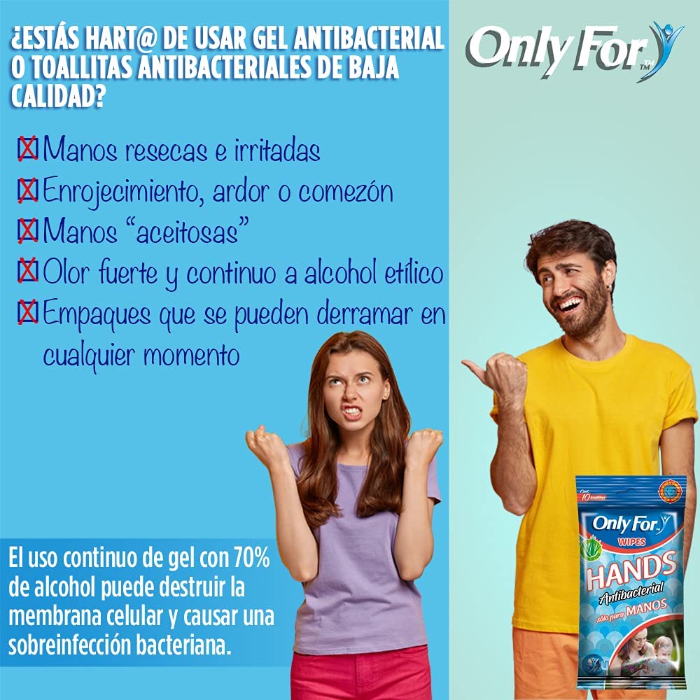 Toallitas Sanitizantes para Manos Only For Antibacteriales con Aloe Vera